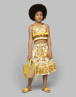 Poplin top with yellow majolica print