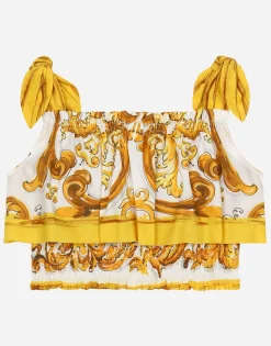 Poplin top with yellow majolica print