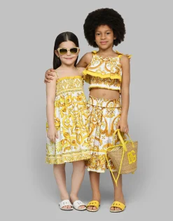 Poplin top with yellow majolica print