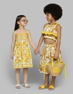Poplin top with yellow majolica print
