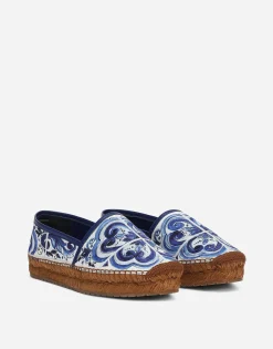 Printed brocade fabric espadrilles