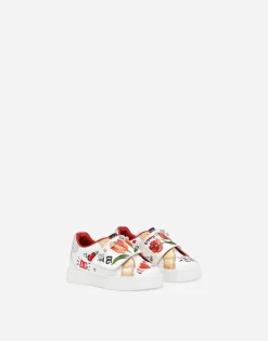 Printed calfskin low-top sneakers