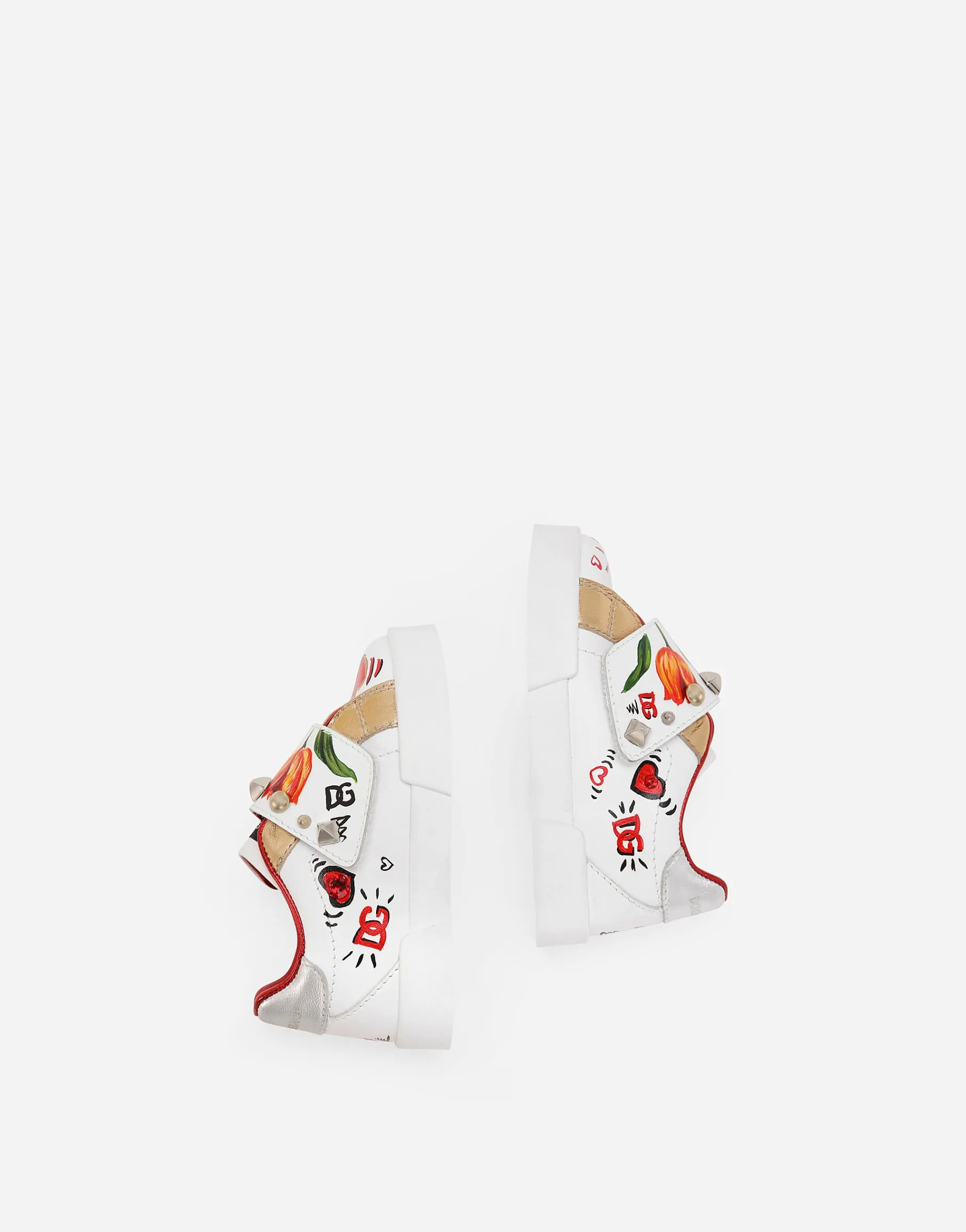 Printed calfskin low-top sneakers
