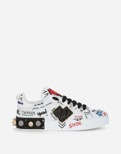 Printed calfskin Portofino sneakers with patch
