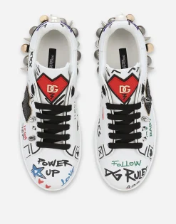 Printed calfskin Portofino sneakers with patch