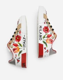 Printed calfskin Portofino Light low-top sneakers