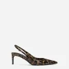 Printed polished calfskin slingbacks