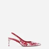 Printed polished calfskin slingbacks