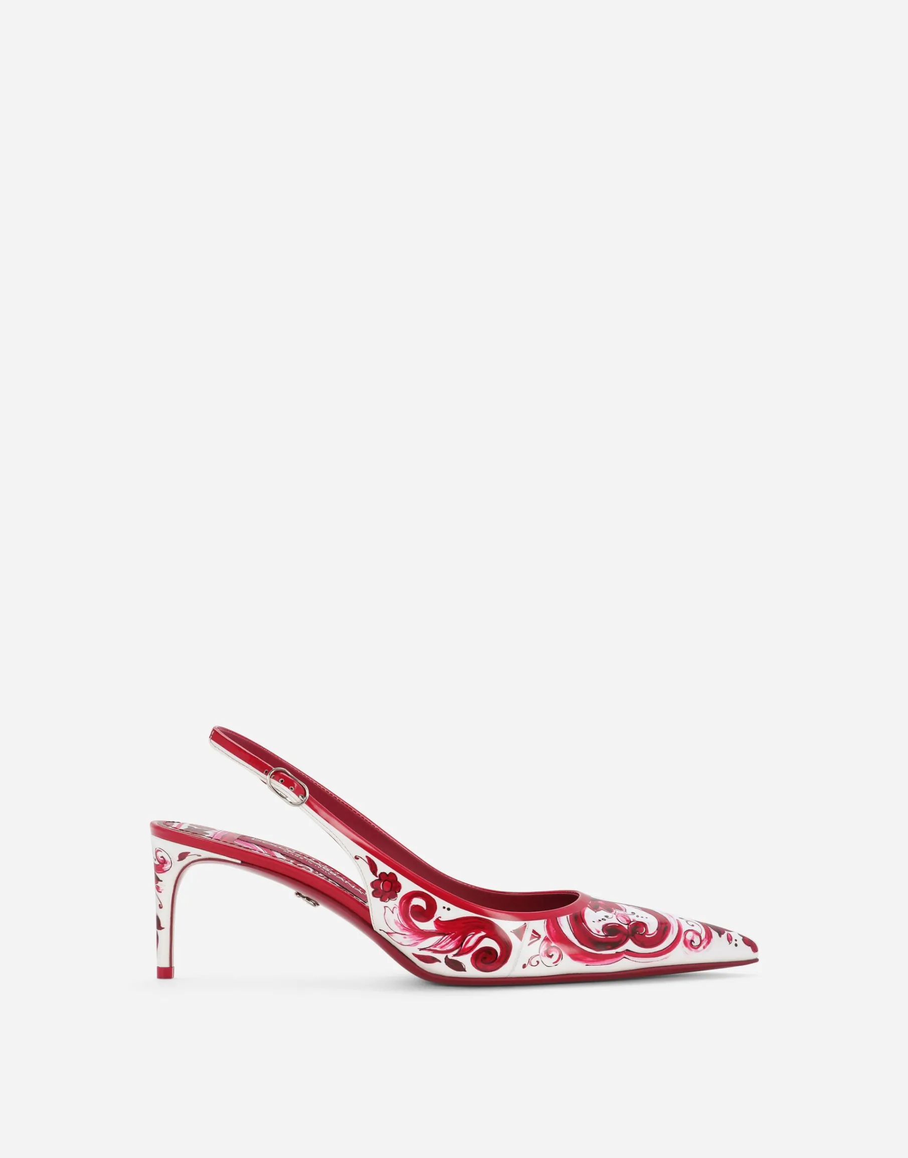 Printed polished calfskin slingbacks