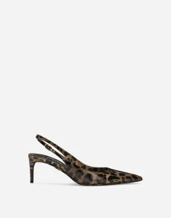 Printed polished calfskin slingbacks