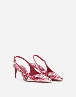 Printed polished calfskin slingbacks