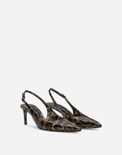 Printed polished calfskin slingbacks