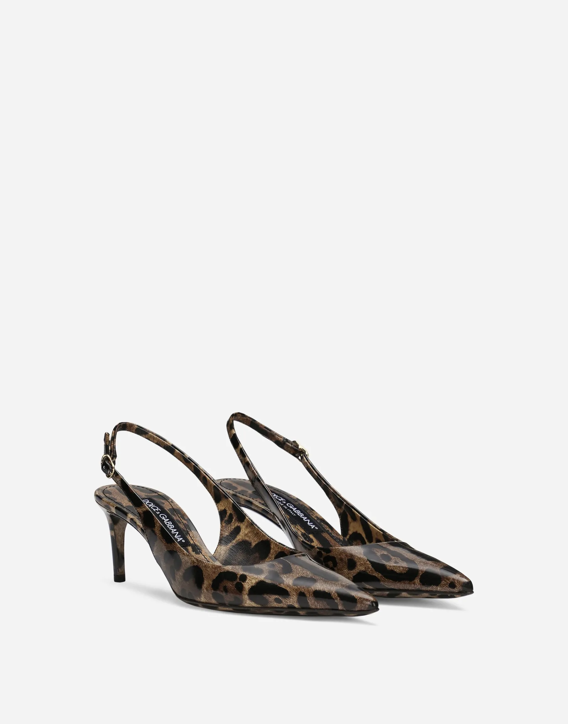 Printed polished calfskin slingbacks