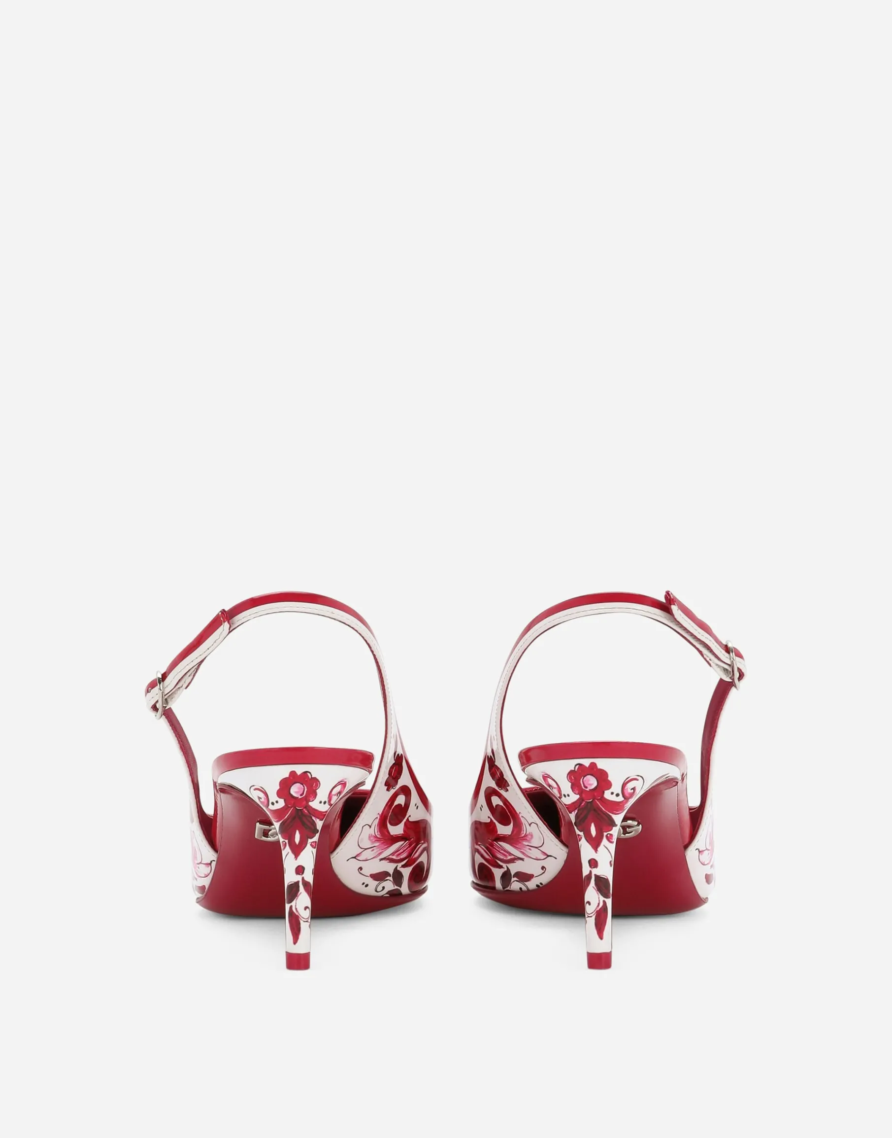 Printed polished calfskin slingbacks