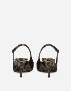 Printed polished calfskin slingbacks
