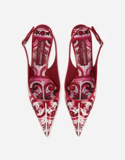Printed polished calfskin slingbacks