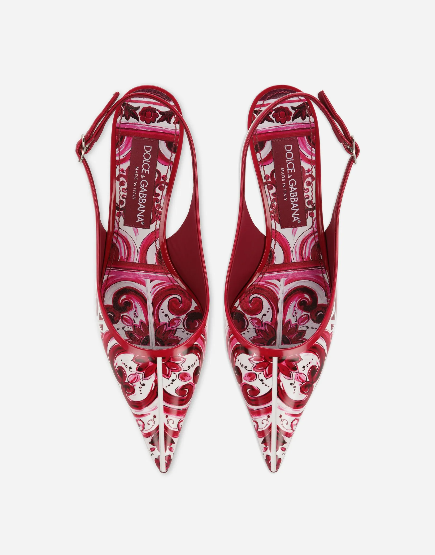 Printed polished calfskin slingbacks