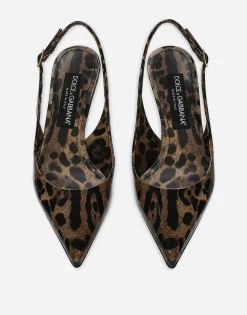 Printed polished calfskin slingbacks