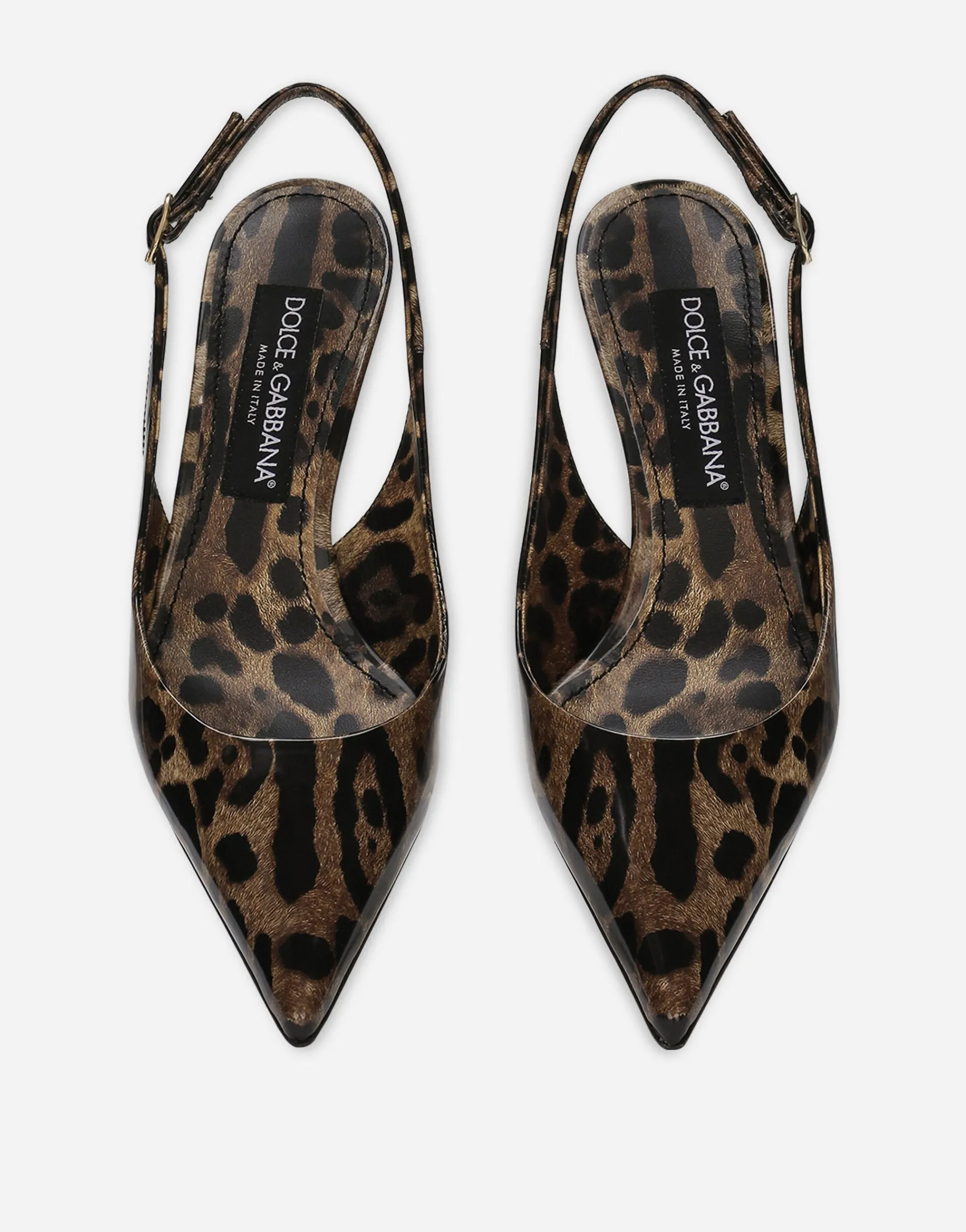 Printed polished calfskin slingbacks