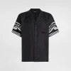 Printed silk and denim shirt