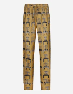 Printed silk twill jogging pants
