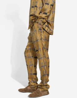 Printed silk twill jogging pants