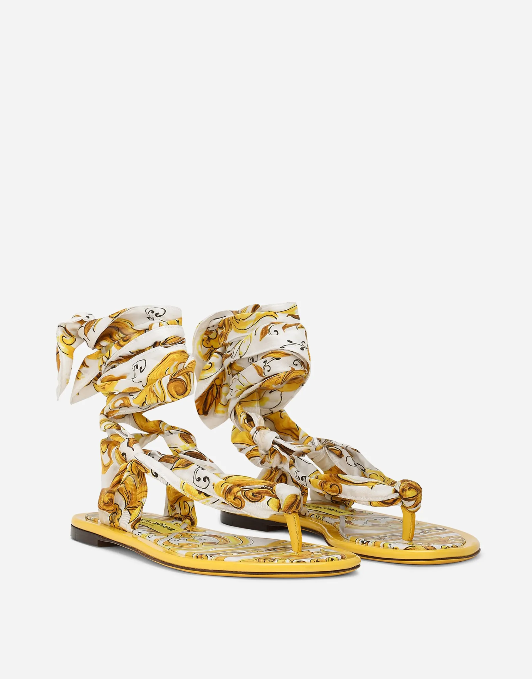 Printed silk twill thong sandals