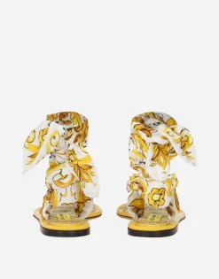 Printed silk twill thong sandals