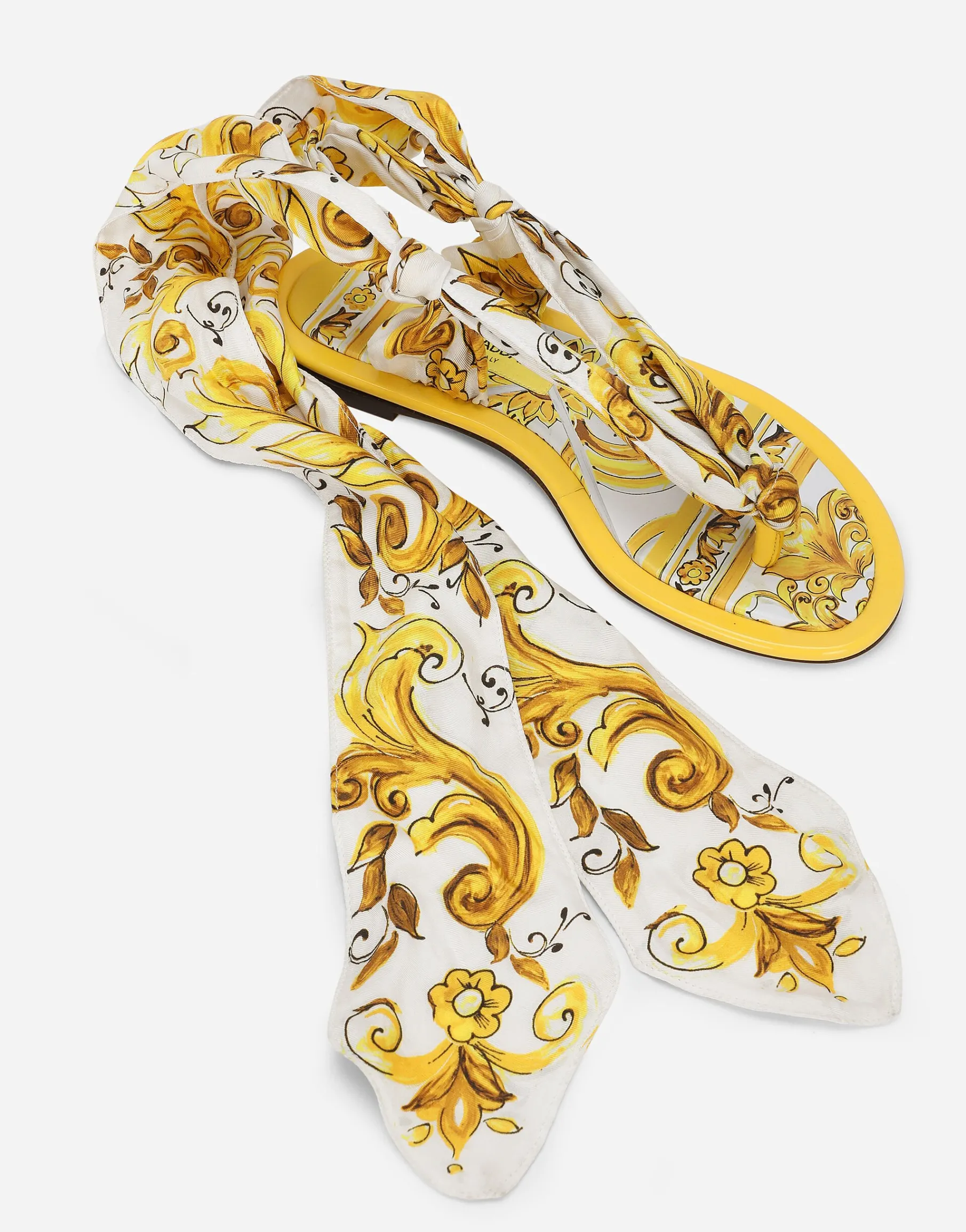 Printed silk twill thong sandals