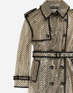 PVC-bonded lurex mesh trench coat