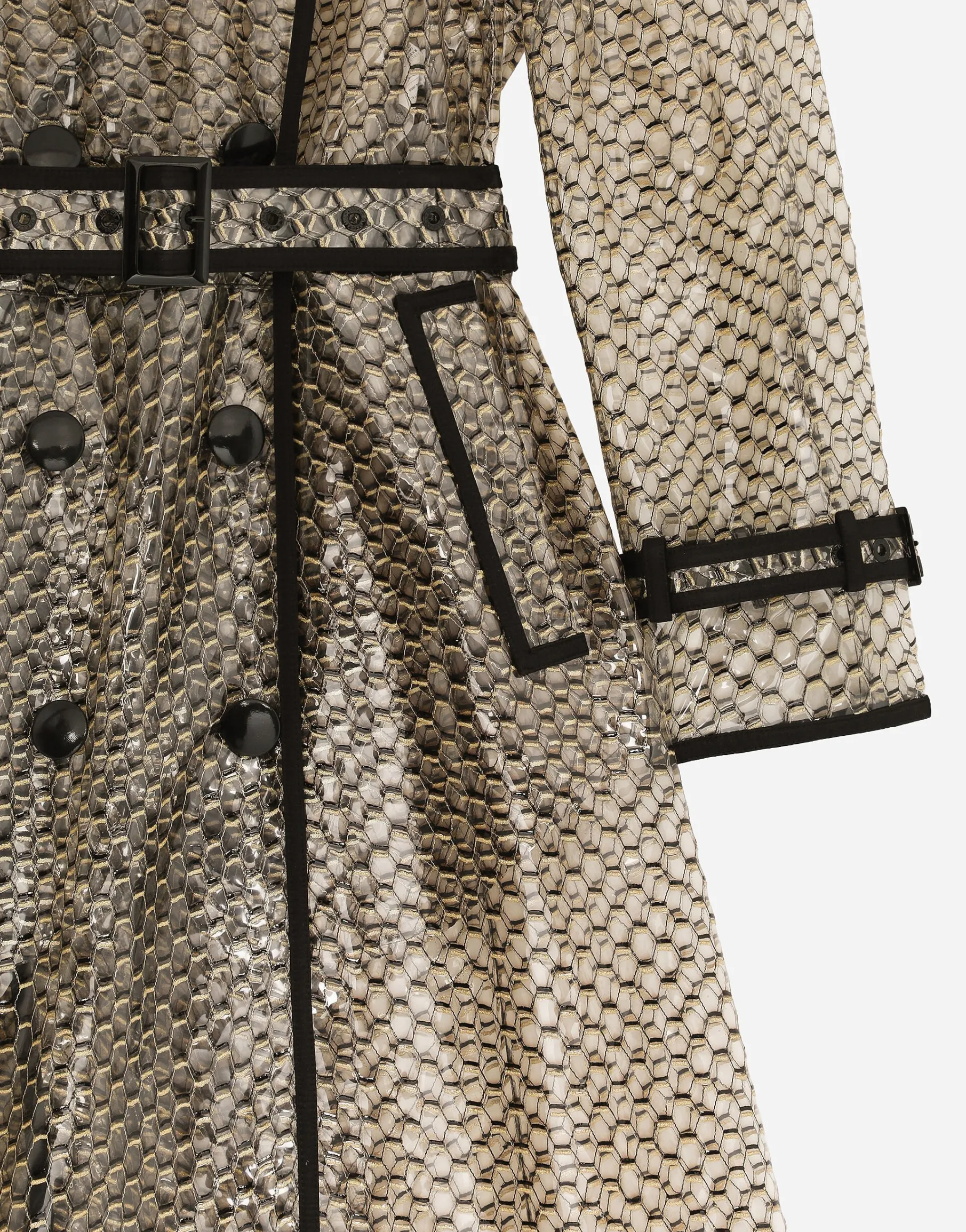PVC-bonded lurex mesh trench coat
