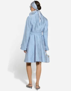 Quilted floral jacquard trench coat