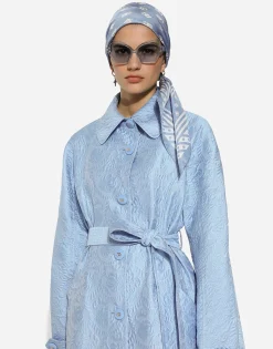 Quilted floral jacquard trench coat
