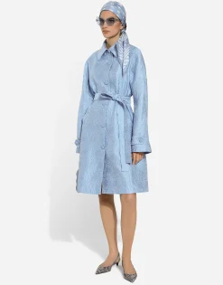 Quilted floral jacquard trench coat