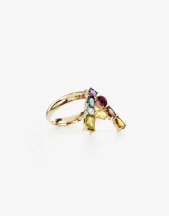 Rainbow alphabet A ring in yellow gold with multicolor fine gems