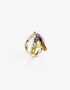 Rainbow alphabet A ring in yellow gold with multicolor fine gems
