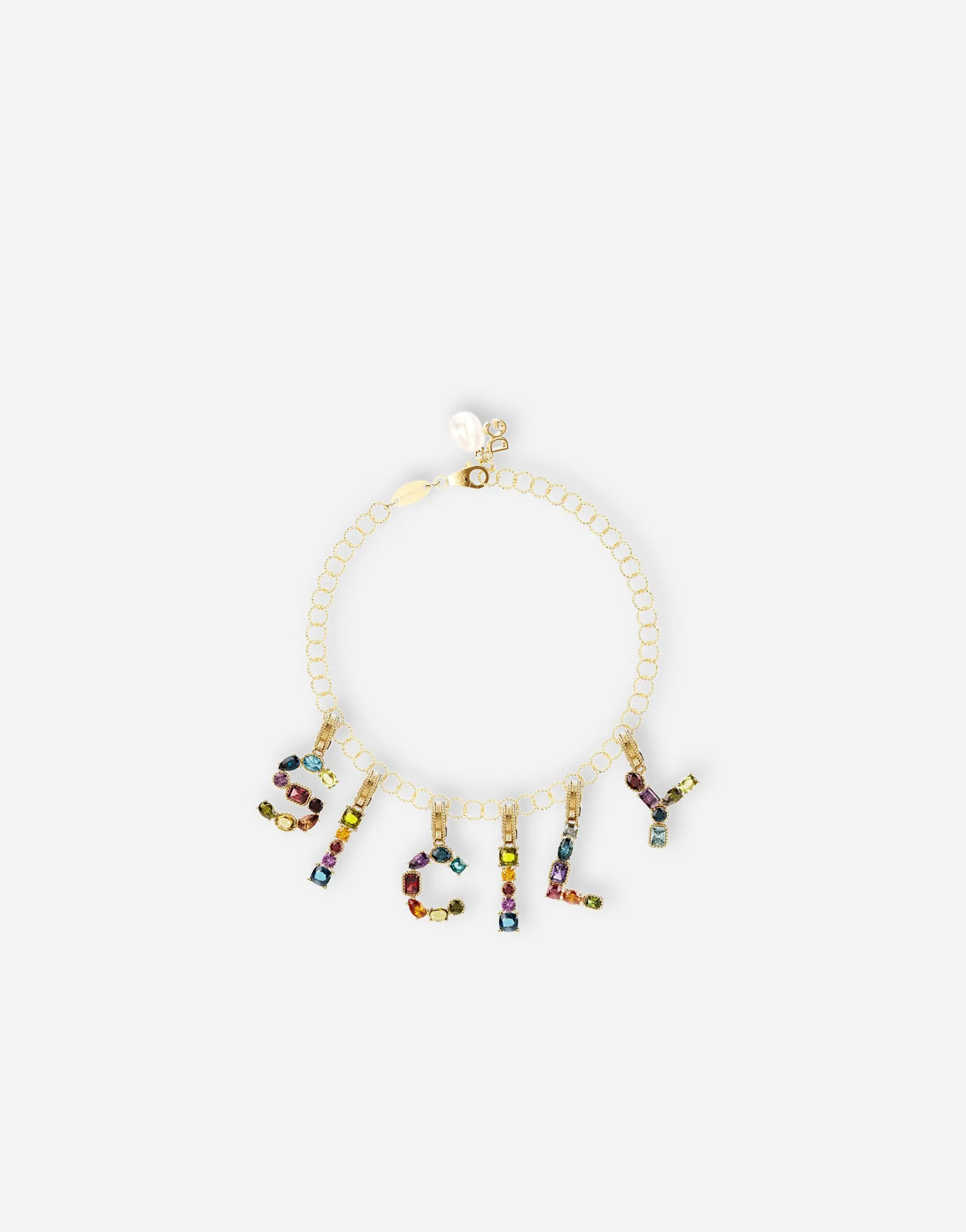 Rainbow alphabet C 18 kt yellow gold charm with multicolor fine gems