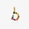 Rainbow alphabet D 18 kt yellow gold charm with multicolor fine gems