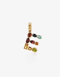 Rainbow alphabet E 18 kt yellow gold charm with multicolor fine gems