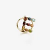 Rainbow alphabet E ring in yellow gold with multicolor fine gems