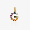 Rainbow alphabet G 18 kt yellow gold charm with multicolor fine gems