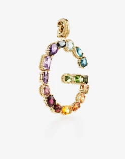 Rainbow alphabet G 18 kt yellow gold charm with multicolor fine gems