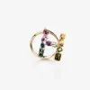 Rainbow alphabet H ring in yellow gold with multicolor fine gems