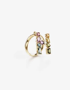 Rainbow alphabet H ring in yellow gold with multicolor fine gems