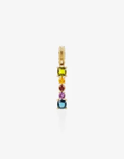Rainbow alphabet I 18 kt yellow gold charm with multicolor fine gems