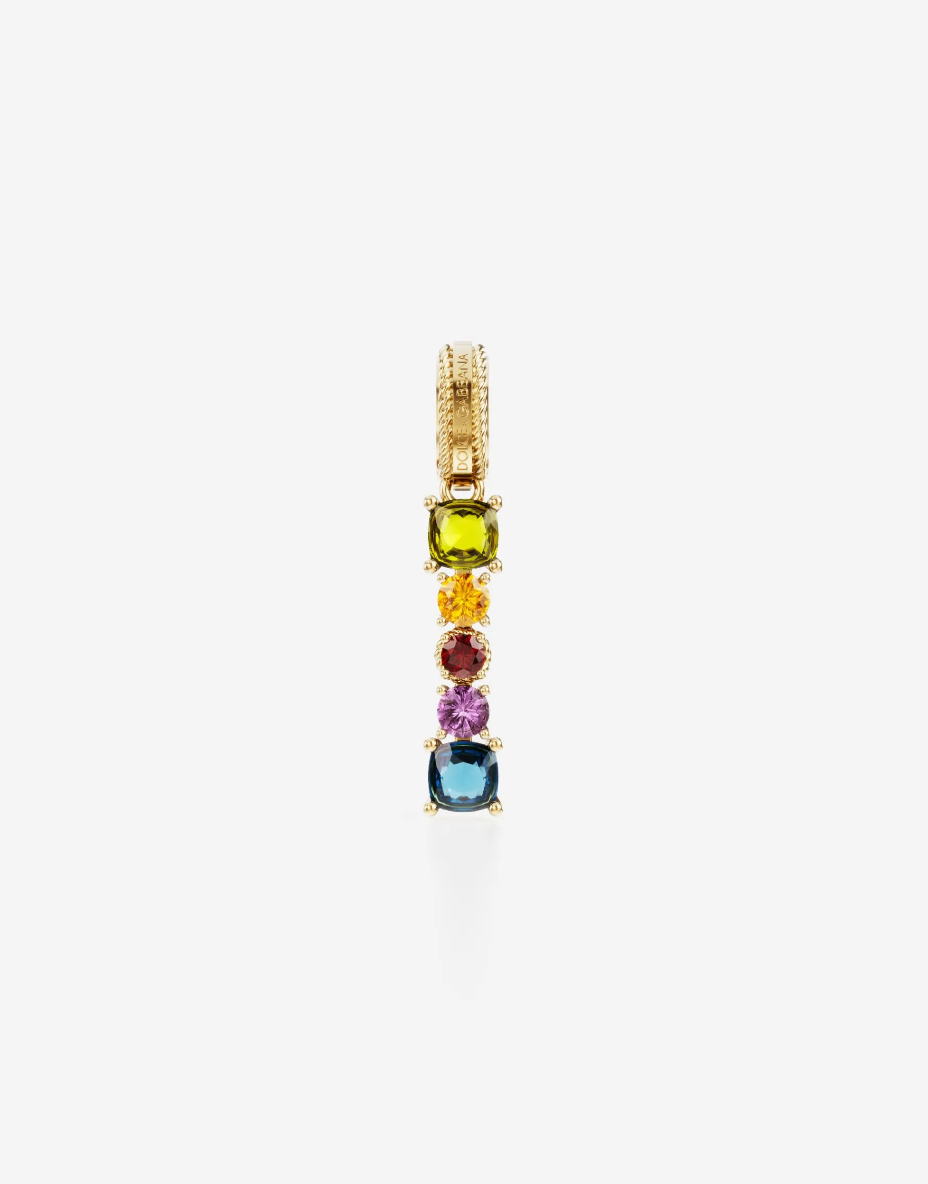 Rainbow alphabet I 18 kt yellow gold charm with multicolor fine gems