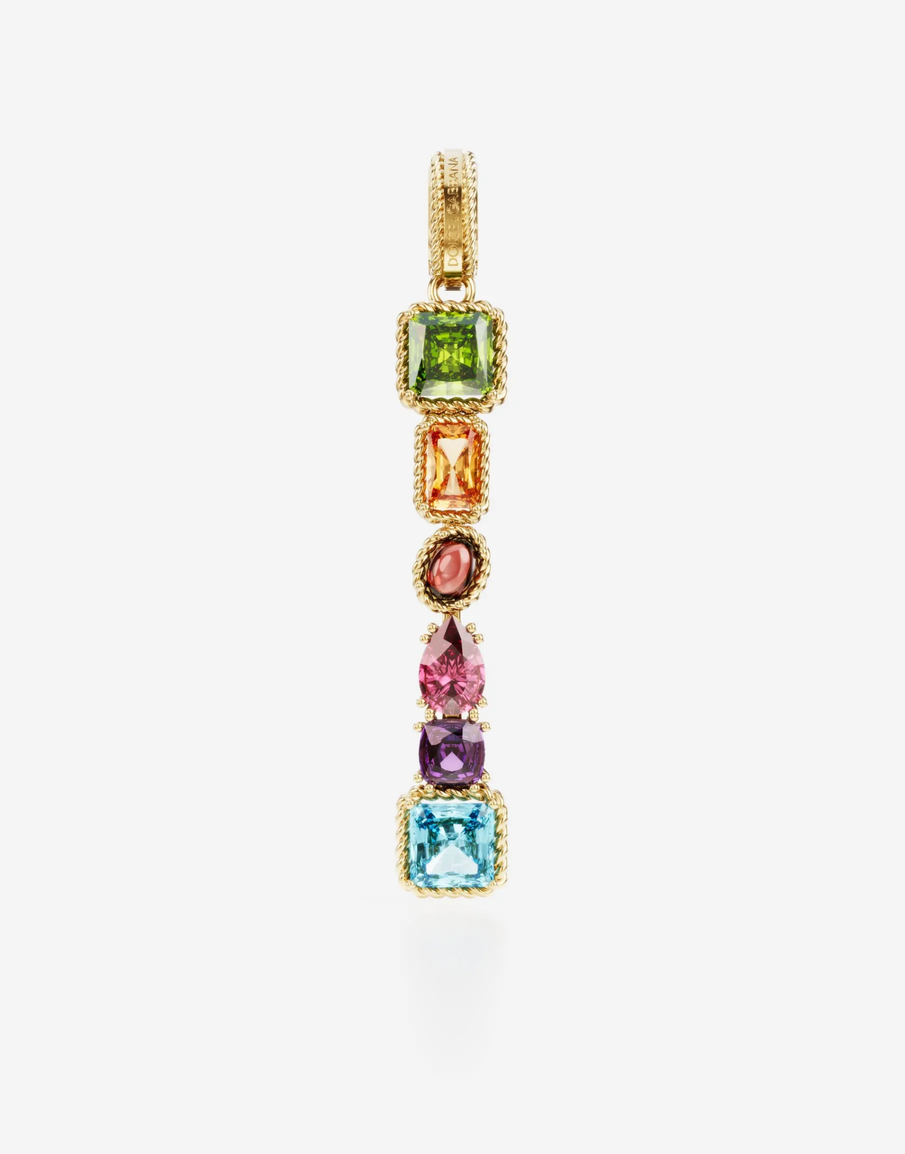 Rainbow alphabet I 18 kt yellow gold charm with multicolor fine gems