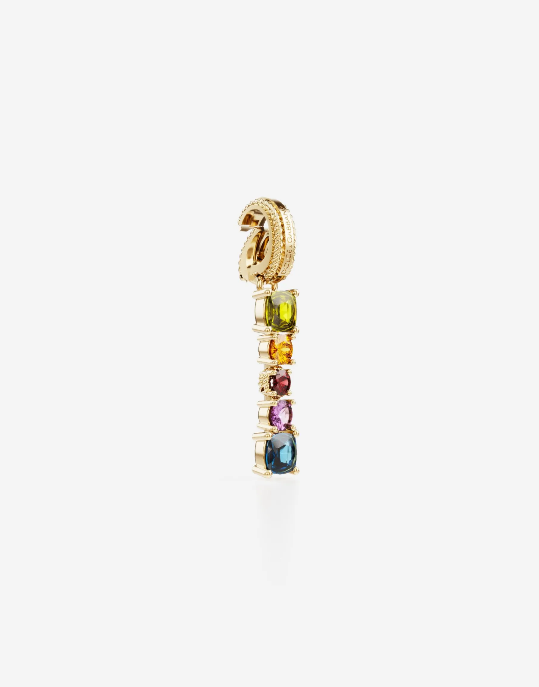 Rainbow alphabet I 18 kt yellow gold charm with multicolor fine gems