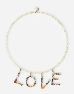 Rainbow alphabet I 18 kt yellow gold charm with multicolor fine gems