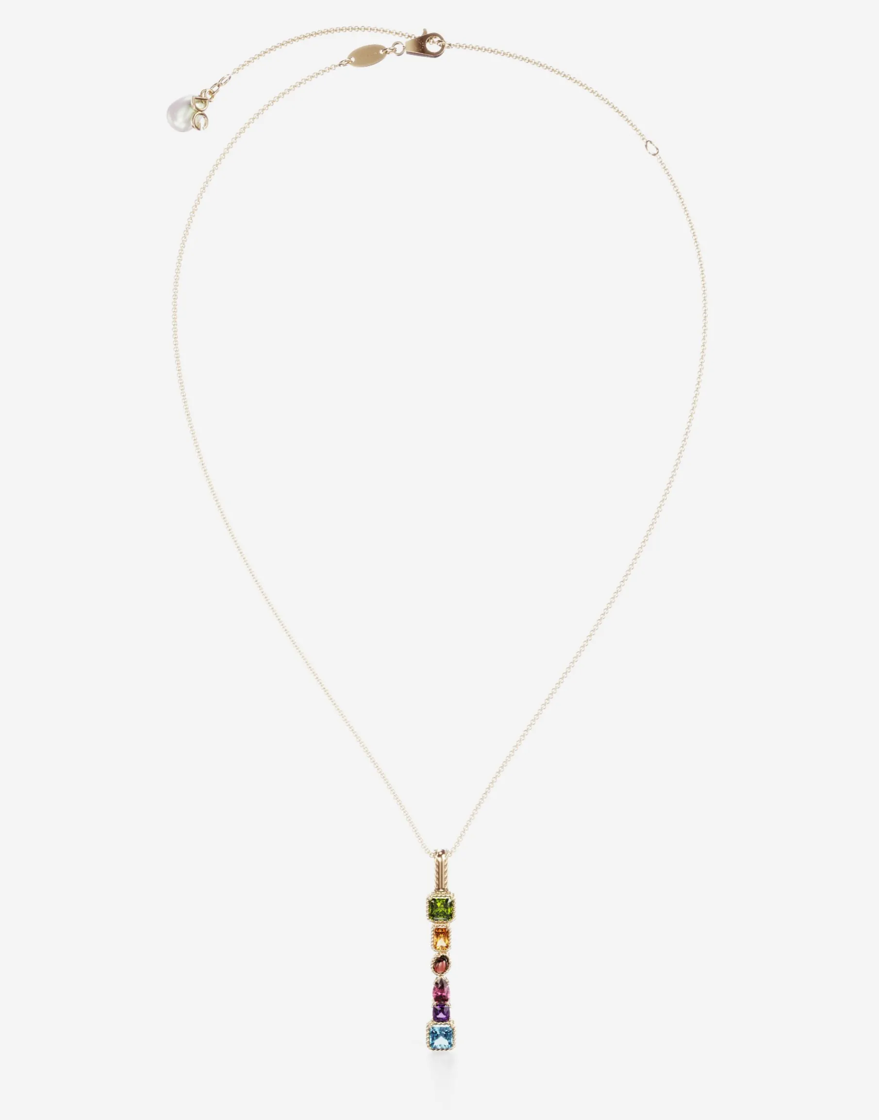 Rainbow alphabet I pendant in yellow gold with multicolor fine gems